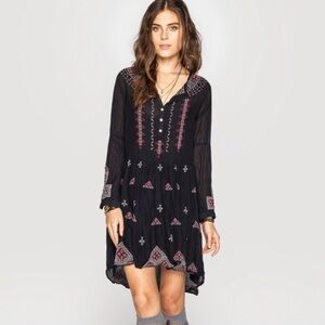 Johnny Was Black Embroidered Ava Peasant Dress